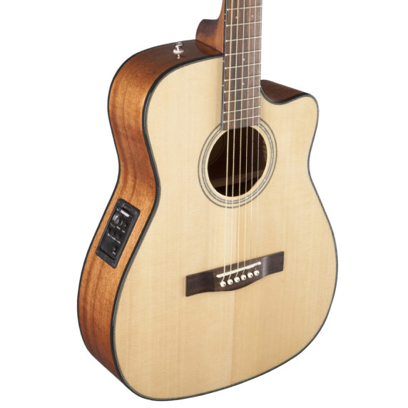 Fender CF-140SCE SOLID TOP CUTAWAY FOLK NATURAL ACOUSTIC ELECTRIC GUITAR - angle