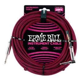 Ernie Ball 25′ Braided Straight/Angle Instrument Cable – Black/Red