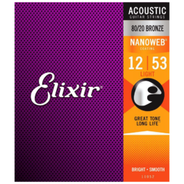 Elixir Nanoweb 80/20 Bronze Acoustic Guitar Strings – (12-53)