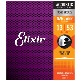 Elixir Nanoweb 80/20 Bronze HD Light Acoustic Guitar Strings – (13-53)