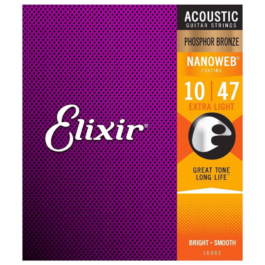 Elixir Nanoweb Extra-Light Phosphor Bronze Acoustic Guitar Strings – (10-47)