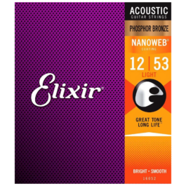 Elixir Nanoweb Light Phosphor Bronze Acoustic Guitar Strings – (12-53)