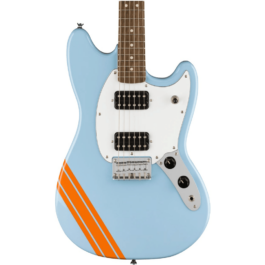 Squier Limited Edition Bullet Mustang Competition Stripe Electric Guitar – Daphne Blue/Comp Orange