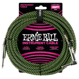 Ernie Ball 7.6m Braided Straight/Angle Instrument Cable – Black/Green