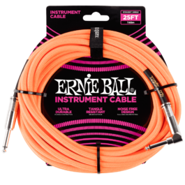 Ernie Ball 7.6m Braided Straight/Angle Instrument Cable – Neon Orange