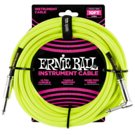 Ernie Ball 3m Braided Straight/Angle Instrument Cable – Neon Yellow