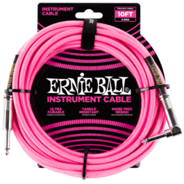 Ernie Ball 3m Braided Straight/Angle Instrument Cable – Neon Pink