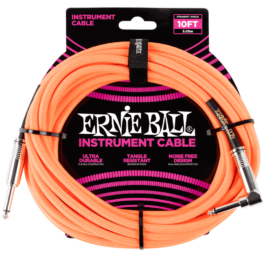 Ernie Ball 3m Braided Straight/Angle Instrument Cable – Neon Orange