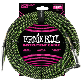 Ernie Ball 5.5m Braided Straight/Angle Instrument Cable – Black/Green