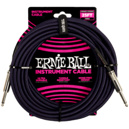 Ernie Ball Braided Straight/Straight Instrument Cable – Black/Purple – 7.6m