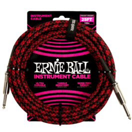 Ernie Ball Braided Straight/Straight Instrument Cable – Black/Red – 7.6m