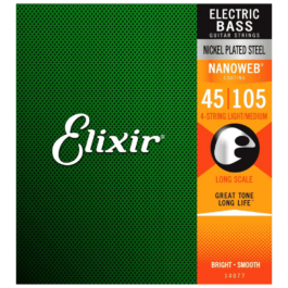 Elixir Nanoweb 4-String Medium/Long Scale Electric Bass Strings – (45-105)