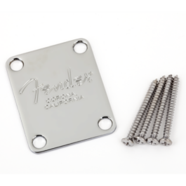 Fender 4-Bolt American Series Bass Neck Plate with “Fender® Corona” Stamp – Chrome
